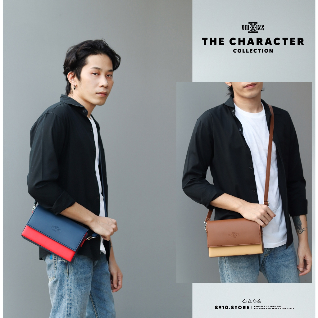 THE CHARACTER มี 4 สี แบรนด์ 8910 กระเป๋าหนัง สะพายข้าง ทรงกล่อง ตั้งได้ แบรนด์ไทย หนังกันน้ำ