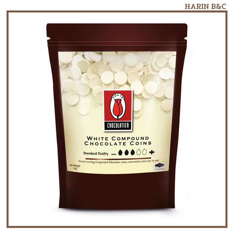 ไวท์ช็อกโกแลต คอมพาวด์ ชนิดเหรียญ ตราทิวลิป 1กก. / Tulip White Chocolate Compound 1kg (Coins)