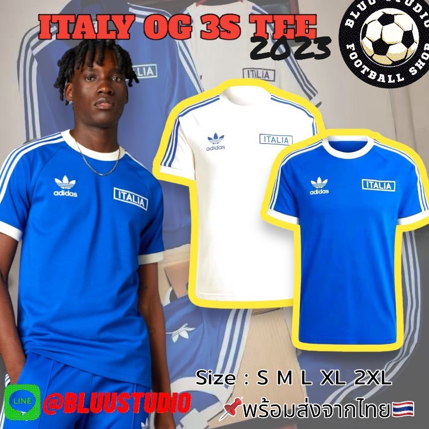 bluu พร้อมส่งจากไทย เสื้อบอล อิตาลี สีน้ำเงิน สีขาว รุ่นพิเศษ (Figc Og 3S Tee) ITALY FIGC STRIPE TEE JERSEY 2023