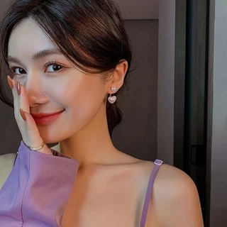 ต่างหู เข็มเงิน 925 ประดับจี้มุก รูปหัวใจ สไตล์เกาหลี สำหรับผู้หญิง