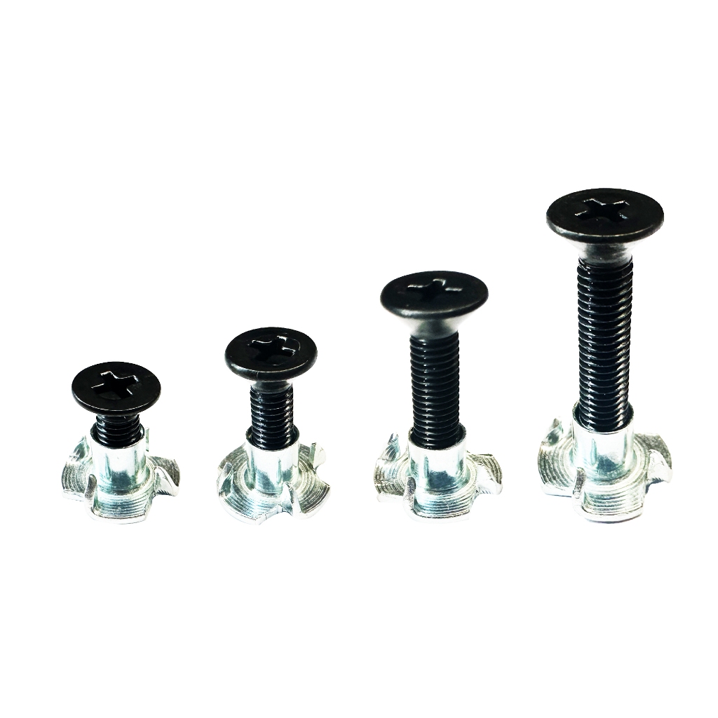 สกรูดำ JMF (หัวเตเปอร์) M5x15,20,25,30,35,40,45,50 mm.+T-nut M5x8 mm.น๊อตดำ สกรูเหล็กชุบดำ น๊อตยึดดอ