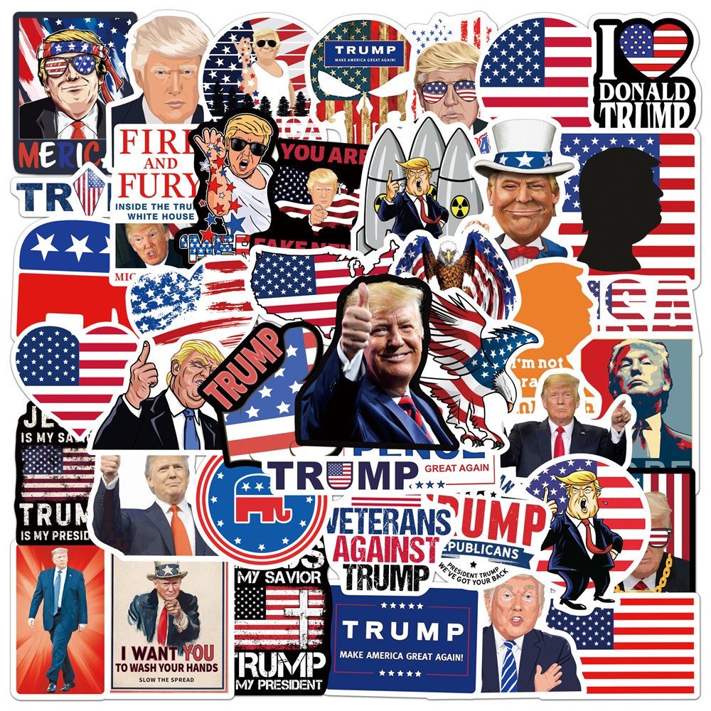 ✨พร้อมส่ง✨50แผ่น USA Donald Trump โดนัลด์ ทรัมป์ กันน้ำ สติ๊กเกอร์ sticker แจ็คสัน หวัง