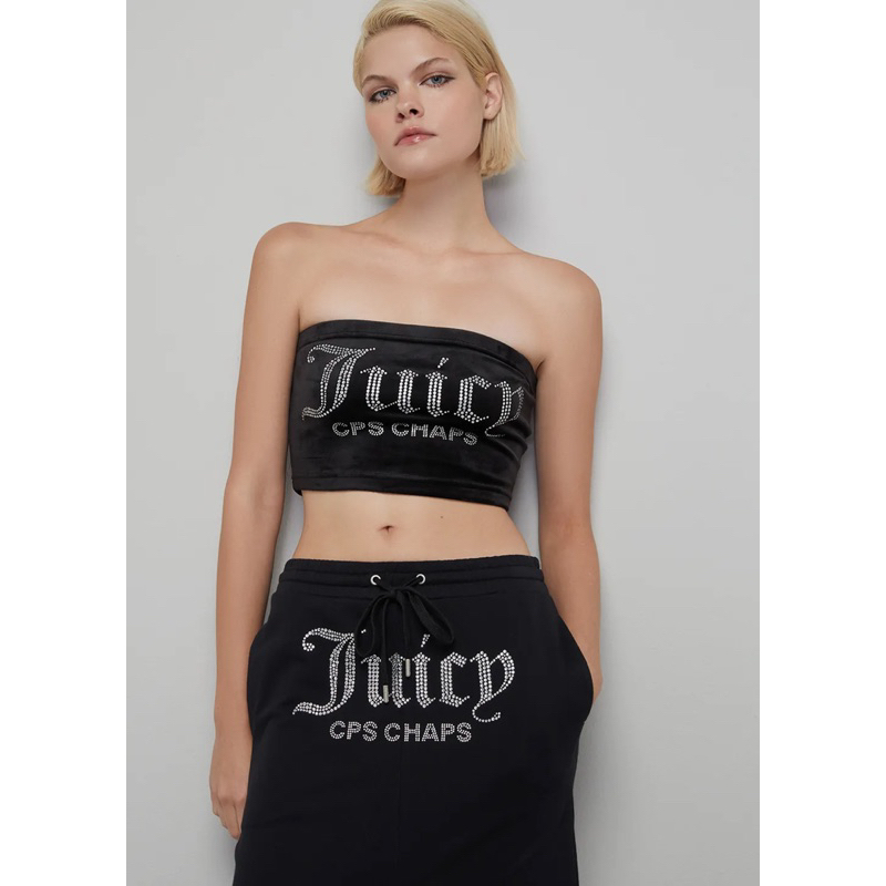 𝑼𝒔𝒆 𝑶𝒏𝒄𝒆 เสื้อเกาะอก JUICY COUTURE X CPS CHAPS BLING VELOUR TUBE TOP