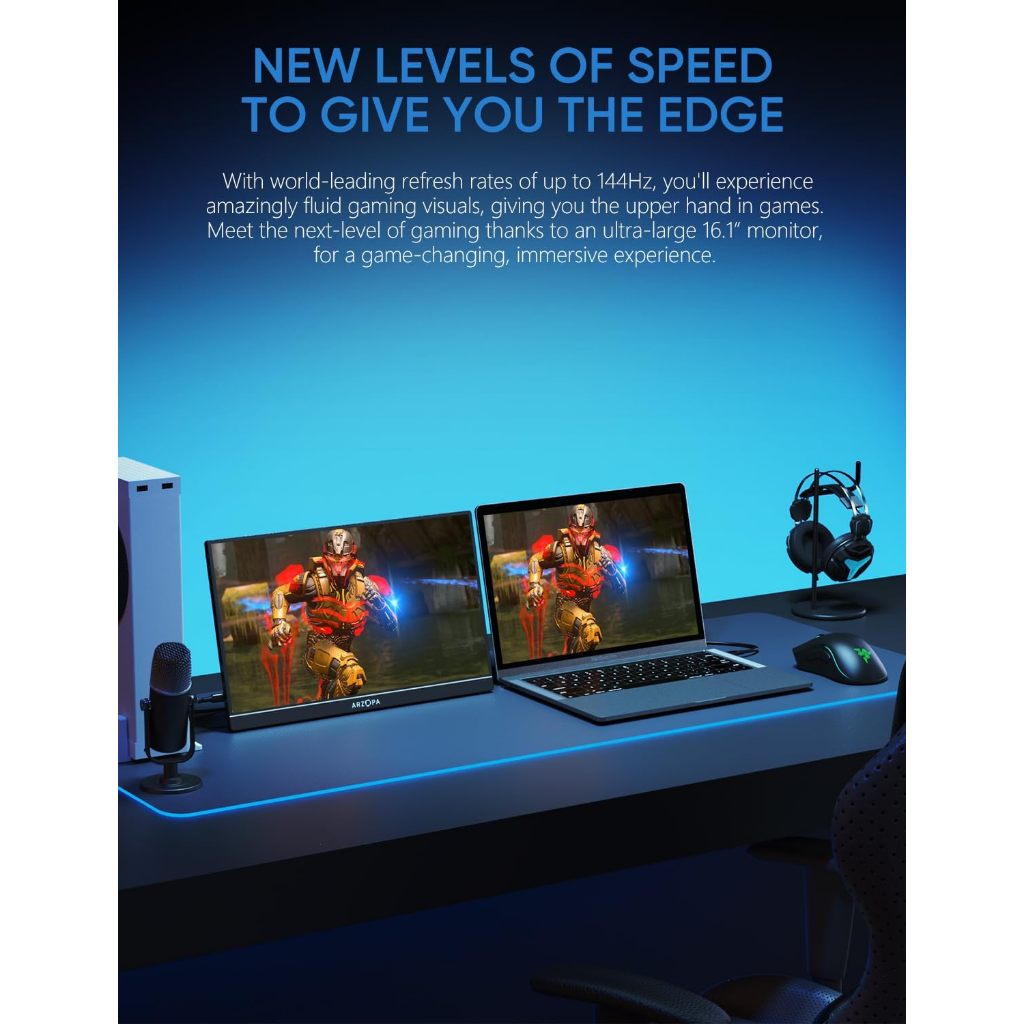 ARZOPA  Z1FC 16.1'' จอพกพา 144Hz Portable Gaming Monitor,1080P FHD Kickstand Portable Monitor - รับประกัน 1 ปีโดยร้านไทย - รูปที่ 2