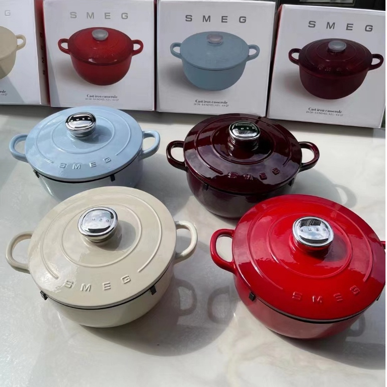 SMEG หม้อเคลือบ 24ซม. หม้อสตูว์ หม้อสตูว์  หม้อ หม้อต้มญี่ปุ่น หม้อต้ม กระทะ หม้อต้มมาม่Italian SMEG Enamel Pot Stew Pot