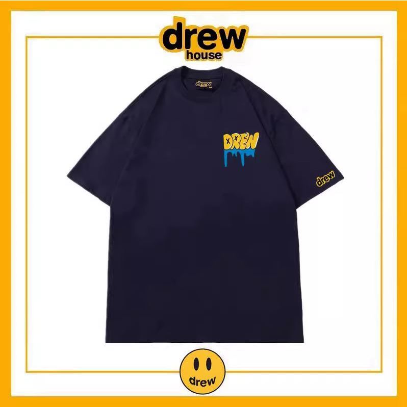 เสื้อยืดแขนสั้น Drew House ผ้าฝ้ายหลวม ลายตัวอักษร