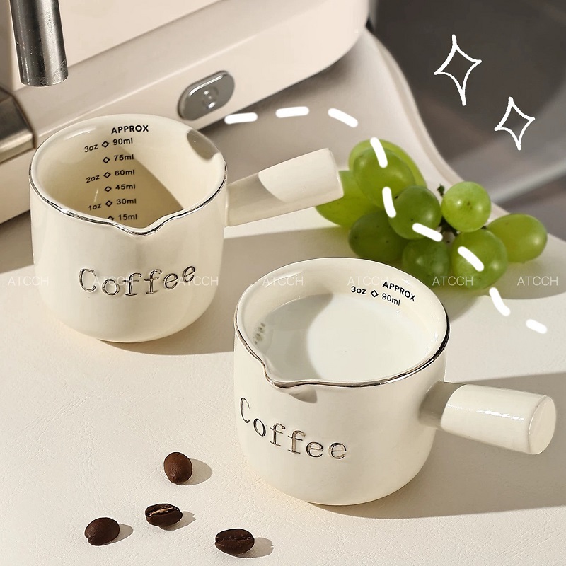 ยนมสกัดขนาดเล็ก ถ้วยตวงเซรามิก 90 มล ถ้วยตวงกาแฟ แก้วช็อตกาแฟเอสเปรสโซ่ แก้วตวง ถ้วยตวงเซรามิค