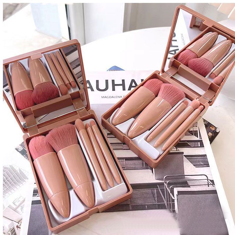 แบบพกพา5ชิ้น เซ็ตแปรงแต่งหน้า พร้อมกระจก ขนนุ่มคุณภาพสูงเตรียมจัดส่งสินค้า
