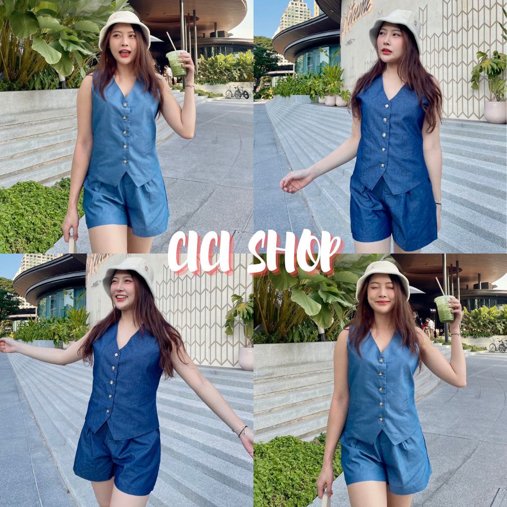 Cicishop(Z3171)ชุดSetเสื้อกั๊ก+กางเกงขาสั้น ดีเทลกระเป๋าแต่ง เนื้อผ้าใส่สบายมีซับใน สายแฟชั่นห้ามพลา
