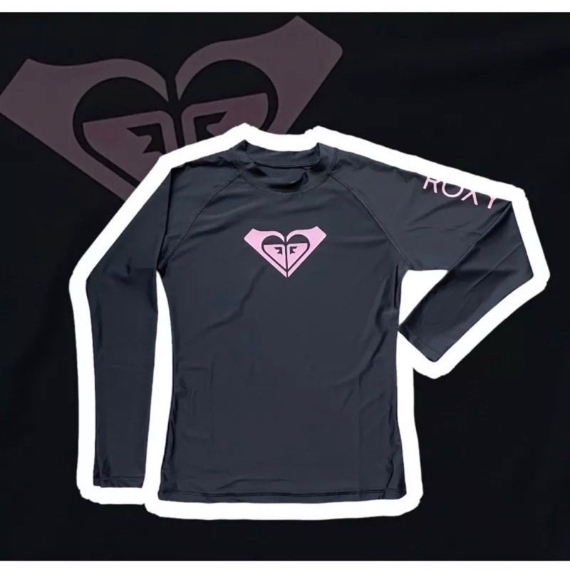 เสื้อว่ายน้ำแขนยาว rashguard โลโก้ชมพู