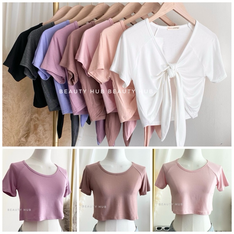 [401] เสื้อครอป แขนสั้น ผูกอกได้ปรับรูปแบบได้ตามต้องการ ครอปเก๋ เซ็กซี่เบาๆ ผ้าเรย่อน นิ่ม ยืดใส่สบาย สาวๆไม่ควรพลาด❤️