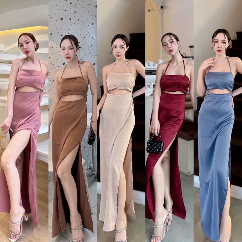 A16 เดรสออกงาน ชุดเดรสยาวซาติน