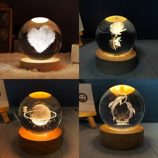 โคมไฟลูกแก้ว 3D LED USB ตั้งโต๊ะ คริสตัล กาแลคซี่ ไฟดาว ของขวัญวันเกิด โคมไฟหัวเตียง ไฟแต่งห้องห้องนอน แจกปีใหม่ 6cm
