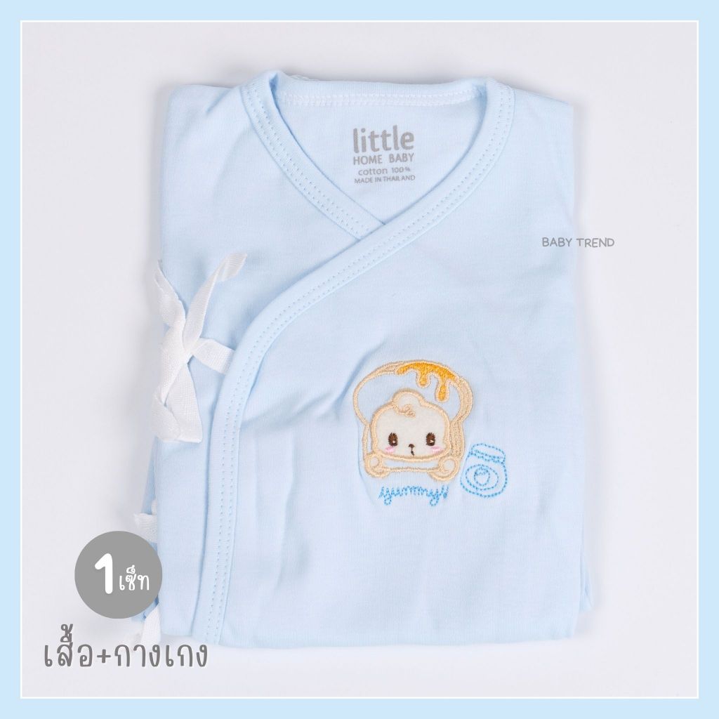 Little Home Baby ชุดเซ็ทเสื้อผูกหน้าและกางเกงทารก 0-3 เดือน รุ่นปักขนมปัง Yummy ผ้าคอตตอน นุ่มใส่สบาย