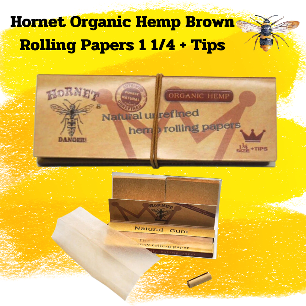 Hornet Organic Hemp Brown Rolling Papers 1 1/4 + Tips