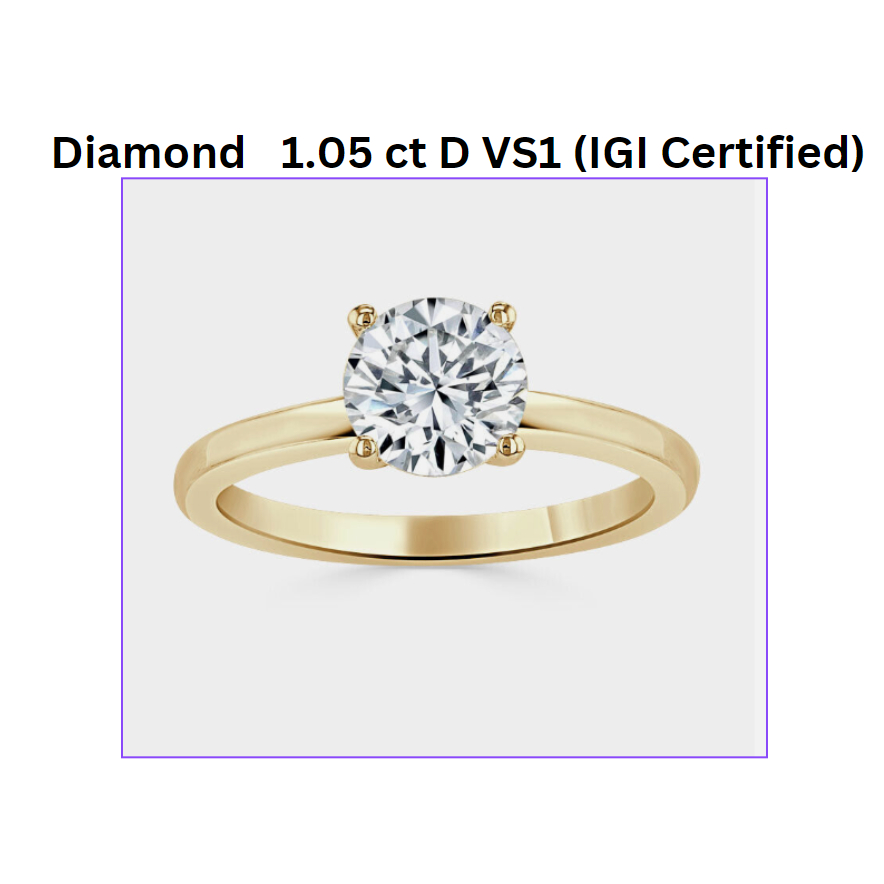 Diamond Solitaire Ring แหวนเพชรแท้ ทองคำ 9K 1.05 ct HPHT Diamond น้ำ 100 (D) VS1 ทองคำ พร้อมใบเซอร์ 