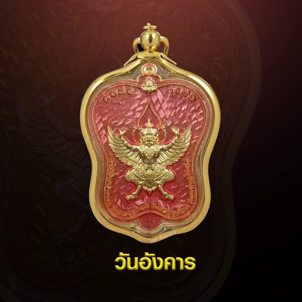 เหรียญพญาครุฑพัดโบก หลวงพ่อหวั่น วัดคลองคูณ ปี 2561 สีชมพู