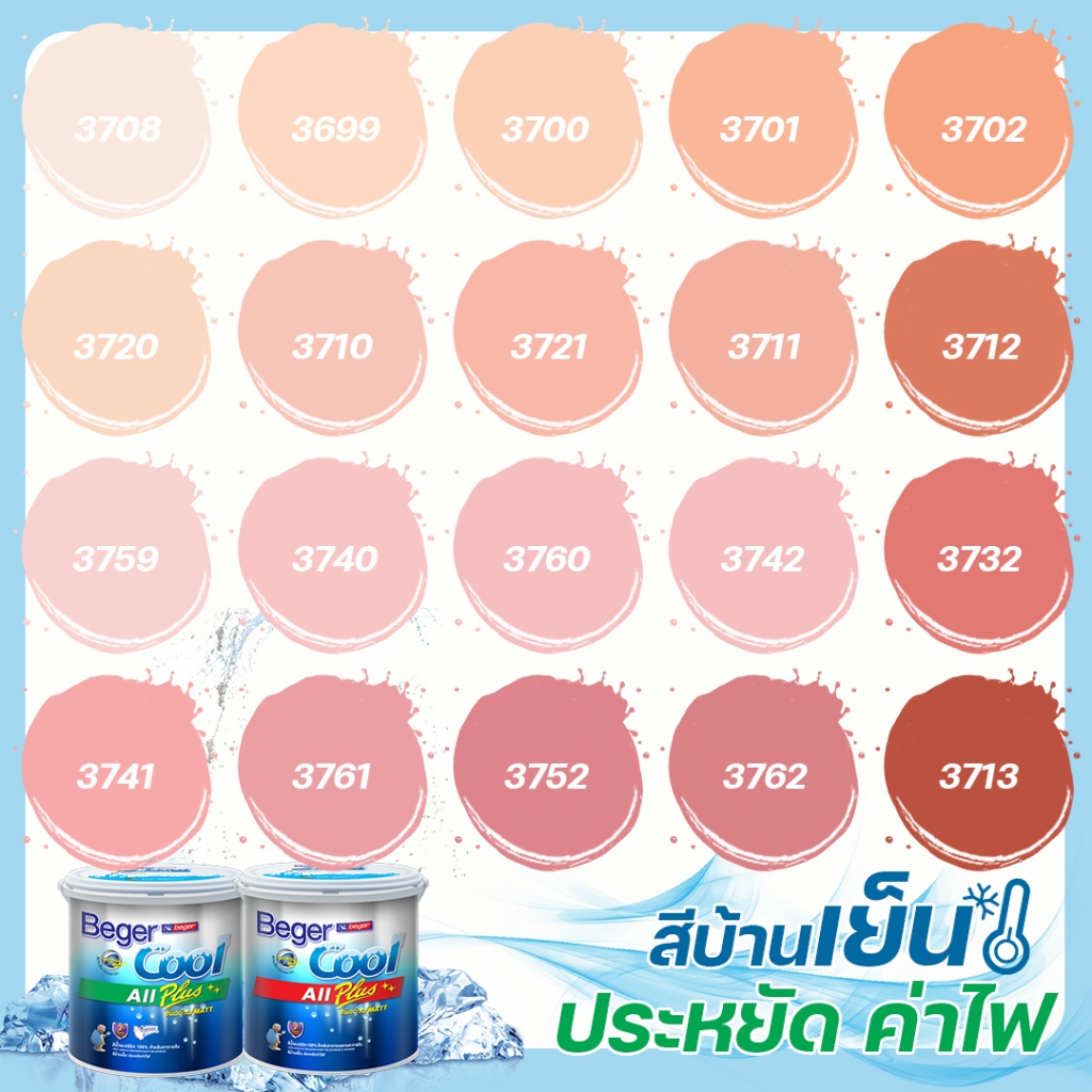 Beger คูลออลพลัส สีชมพูพีช ฟิล์มด้าน ภายนอก+ภายใน ขนาด 9L สีทาบ้าน สีบ้านเย็น เกรด 10 ปี สีบ้านเย็น