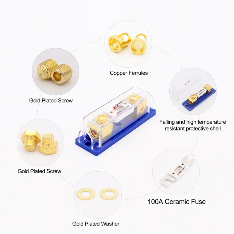 ฐานฟิวส์ ANL ชุบทอง 24K พร้อมฟิวส์เซรามิกคุณภาพสูง 100A - รูปที่ 3