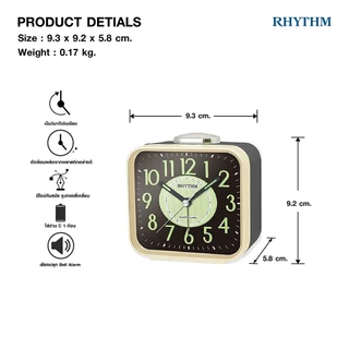 นาฬิกาตั้งโต๊ะ นาฬิกาปลุก RHYTHM นาฬิกาตั้งโต๊ะ ฐานกว้าง 9.3 ซม.-CRA629NR