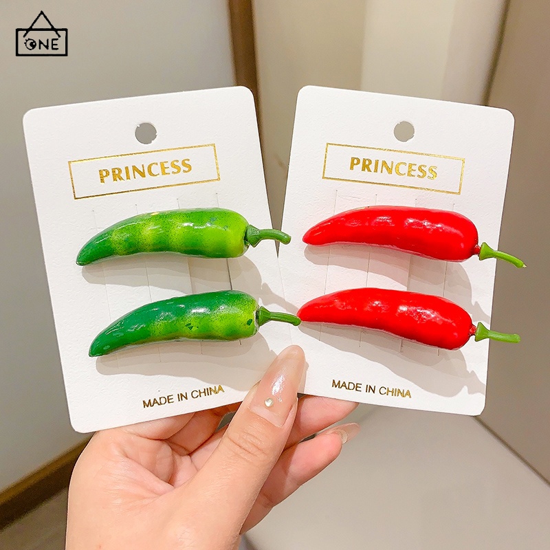 COD❤️กิ๊บติดผมรูปพริกไทยสีเขียวสีแดงน่ารักตลกความคิดสร้างสรรค์หน้าม้าคลิปด้านข้างปากเป็ดเครื่องประดับผมเด็กผู้หญิง-a.one