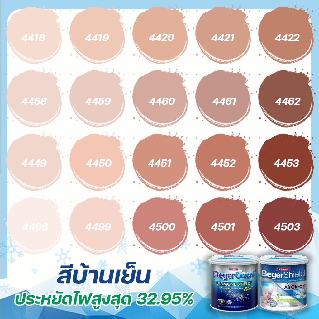 Beger Cool Diamond Shield+ Airclean สีชมพูกะปิ เกรด 15 ปี ขนาด 9 ลิตร สีทาบ้านเย็น ฟิล์มกึ่งเงา