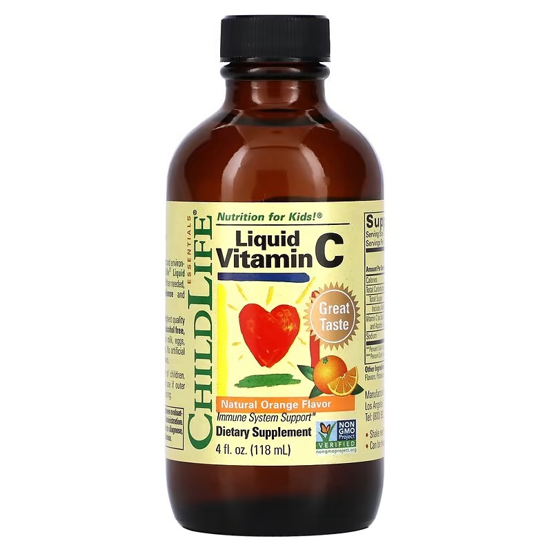 ChildLife, Essentials, Liquid Vitamin C, Natural Orange Flavor, 4 fl oz (118mL) วิตามินซี ชนิดน้ำ 118 มล.