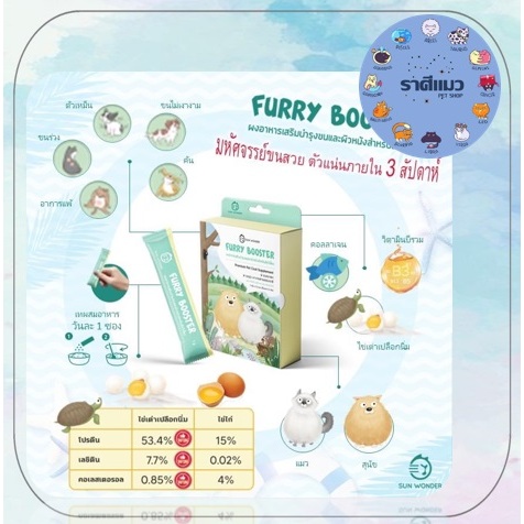 ( 12 ซอง ) FURRY BOOSTER ผงอาหารเสริมบำรุงขนและผิวหนังสำหรับสัตว์เลี้ยง ( 12 ซอง )