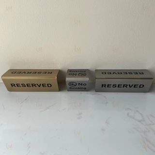 ป้ายจองโต๊ะ ป้ายจองสแตนเลส ป้ายตั้งโต๊ะ 2 ด้าน ขนาด 12 x 5 ซม