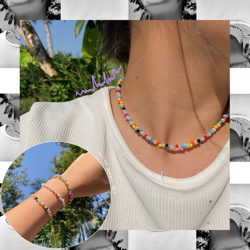 yxh:3 สร้อยคอลูกปัด-กำไลลูกปัดชิคๆ➿มี 3 โทน ; สดใส พาสเทล เอิร์ธโทน