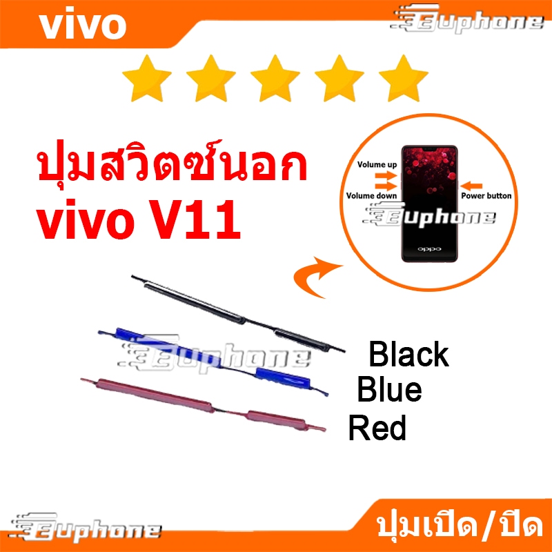 ปุ่มกดสวิทช์ด้านนอก VIVO V11 ปุ่มเปิดปิด ปรับระดับเสียงขึ้นลง ปุ่มลดเสียง ปุ่มเพิ่มเสียง ON OFF+VOLUME BUTTON