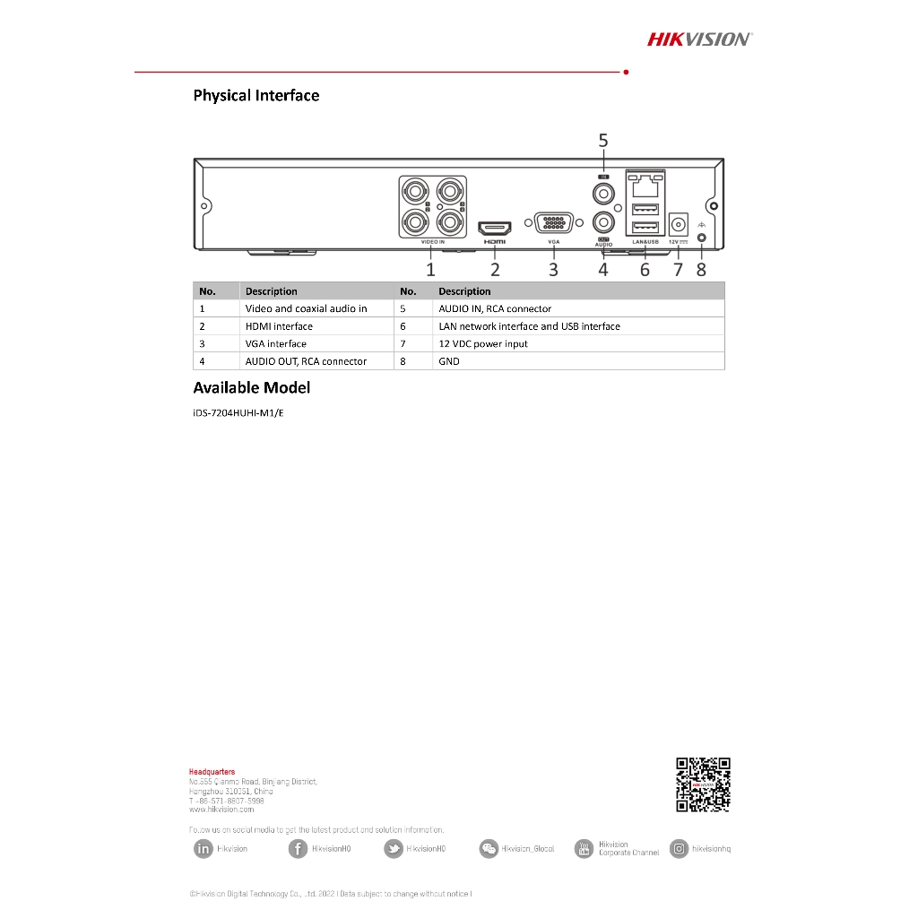 HIKVISION เครื่องบันทึกกล้องวงจรปิด iDS-7204HUHI-M1/E(C) 4 CH รองรับกล้องมีไมค์ BY BILLIONAIRE SECURETECH