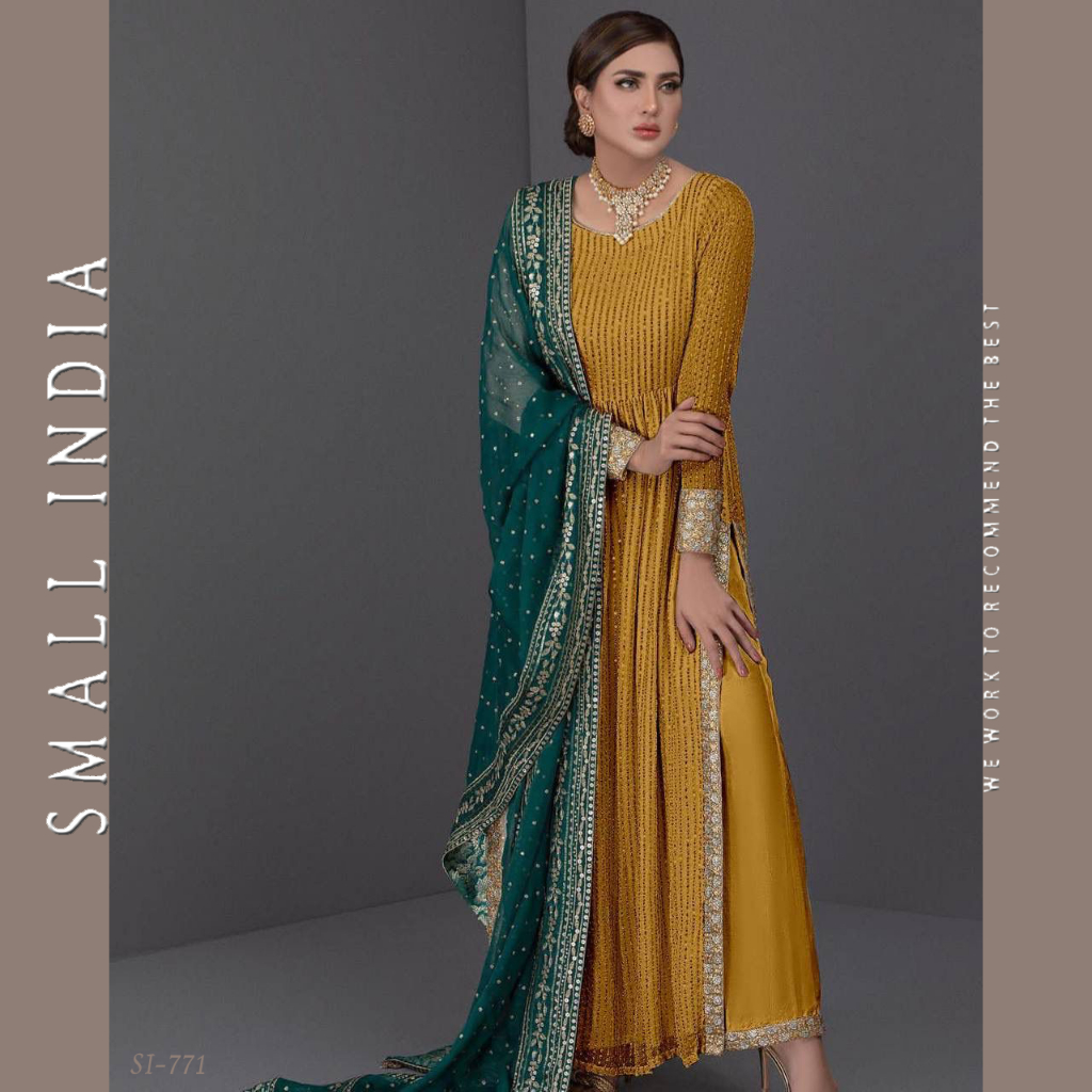 {**ส่งฟรี**} SMALL INDIA Faux Georgette Sequence Pallazo Suit Set ชุดเซ็ทเสื้อกางเกง Women Suit Set