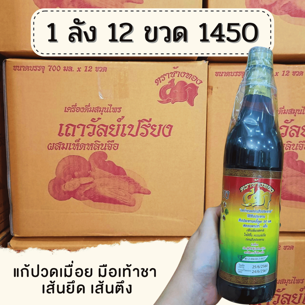 ของแท้ 100% 📌 ยกลัง 12ขวด สมุนไพรเถาวัลย์เปรียงผสมเห็ดหลินจือ ตราช้างทอง เส้นยืด เส้นตึง ปวดเข่า