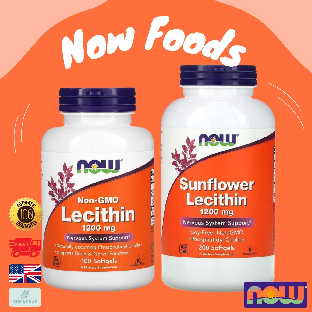 พร้อมส่ง NOW Foods Lecithin เลซิติน 1200 mg 100 Softgels Sunflower Lecithin