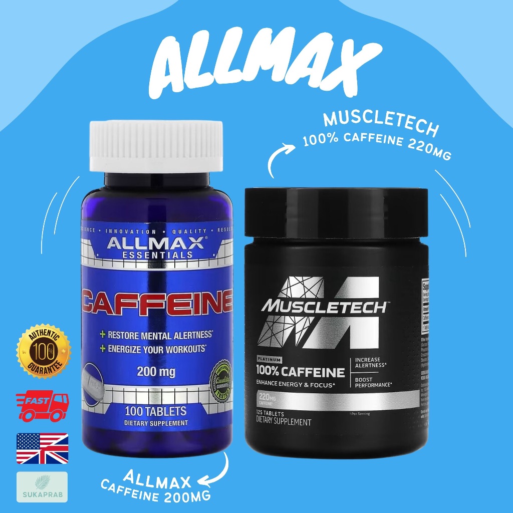 พร้อมส่ง ALLMAX คาเฟอีน Nutrition 100% Pure Caffeine 200มก. 100เม็ด all max MuscleTech Platinum 100%