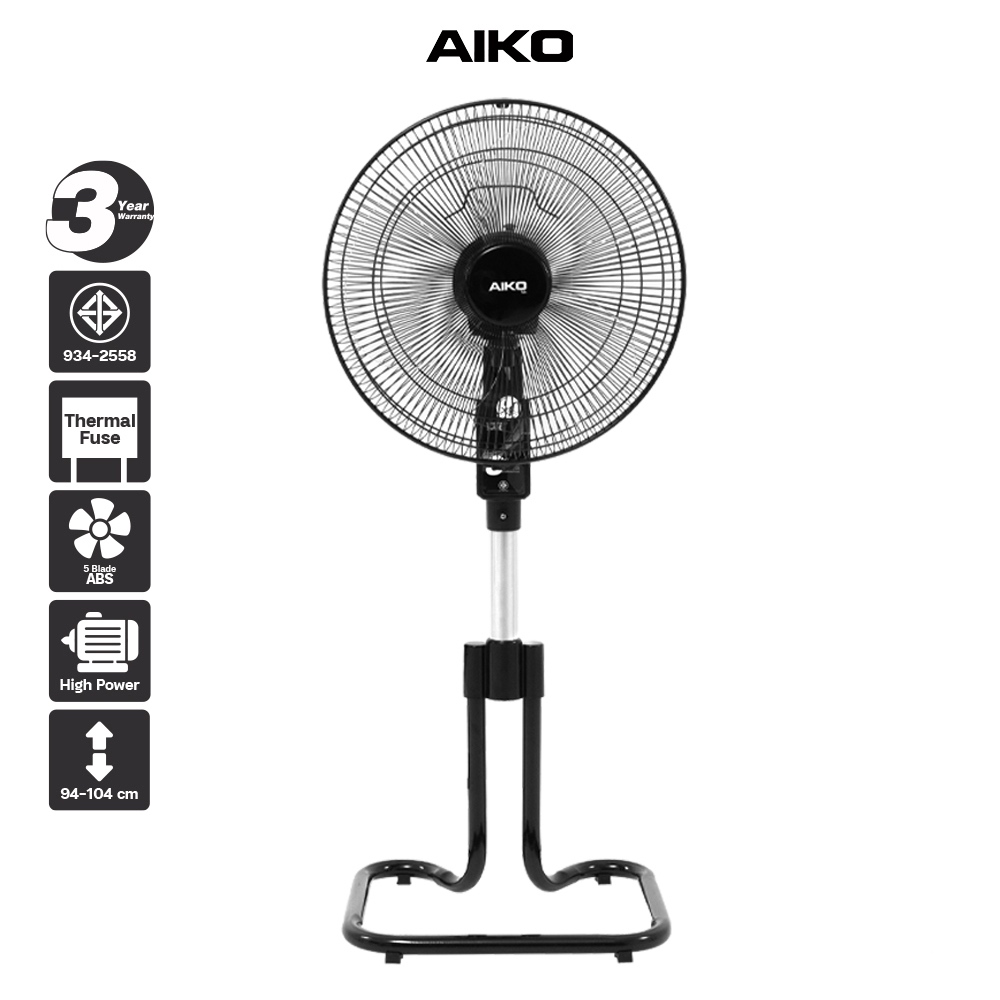 AIKO #AK-D401 สีดำ พัดลมสไลด์ 16" ใบพัดพลาสติก มีเทอร์โมฟิวส์ *** รับประกันมอเตอร์ 3 ปี