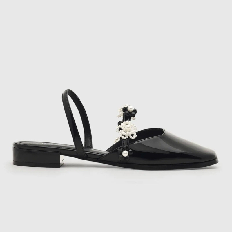 แท้💯 รองเท้าคัชชูสีดำประดับมุกลายดอกไม้ สวยเก๋ ใส่แล้วน่ารักแบบดีเทลดี จาก Cider ไซส์ 41 (เหมาะสำหรั