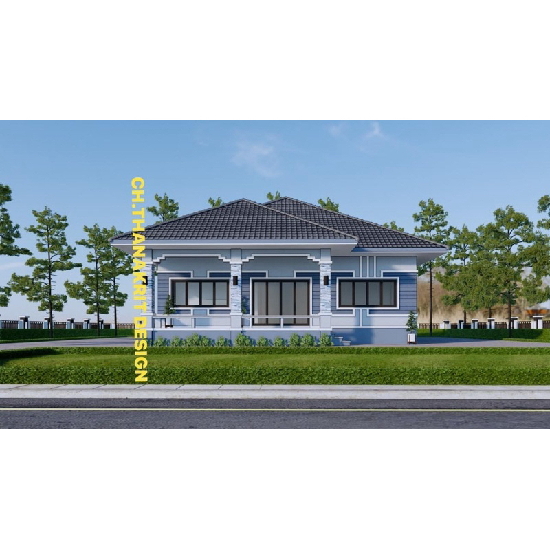 แบบบ้านปั้นหยาชั้นเดียว(P1-000)