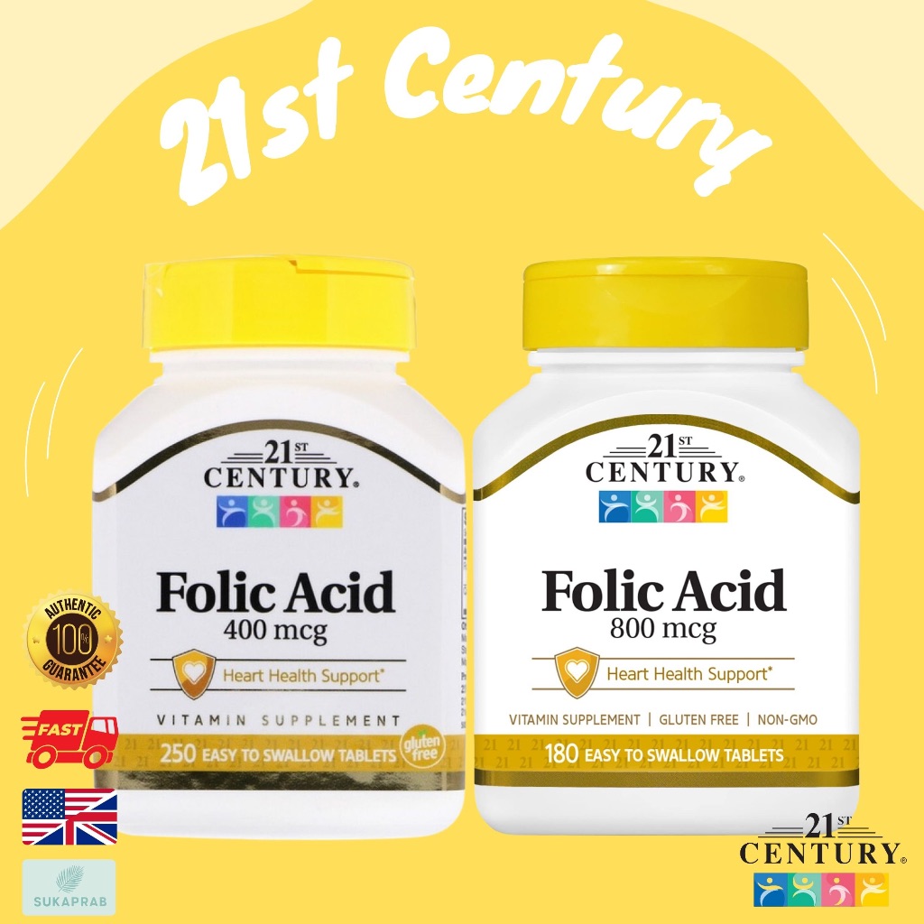พร้อมส่ง 21st Century Folic Acid 800 mcg 400 mcg 250 Easy to Swallow Tablets โฟลิค วิตามินบำรุงเลือด