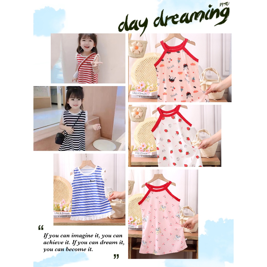 WD6 ชุดเดรสเจ้าหญิงเด็กผู้หญิงลายทางแขนกุดสำหรับชุดเดรสลำลองสำหรับชายหาดเด็กทารกชุดเดรส