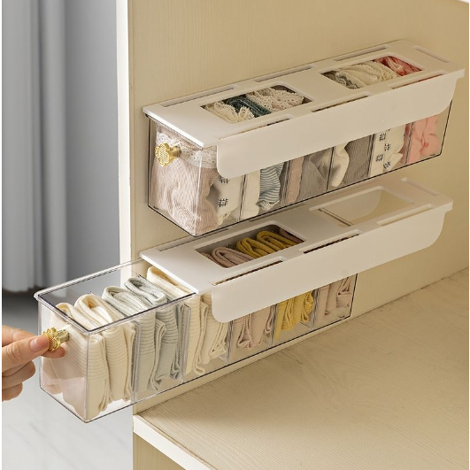 กล่องเก็บชุดชั้นใน กางเกงใน จัดเก็บถุงเท้า กล่องเก็บของอเนกประสงค์  มีช่องแบ่ง แบบติดผนัง ถอดออกได้ กันฝุ่น สไตล์มินิมอล