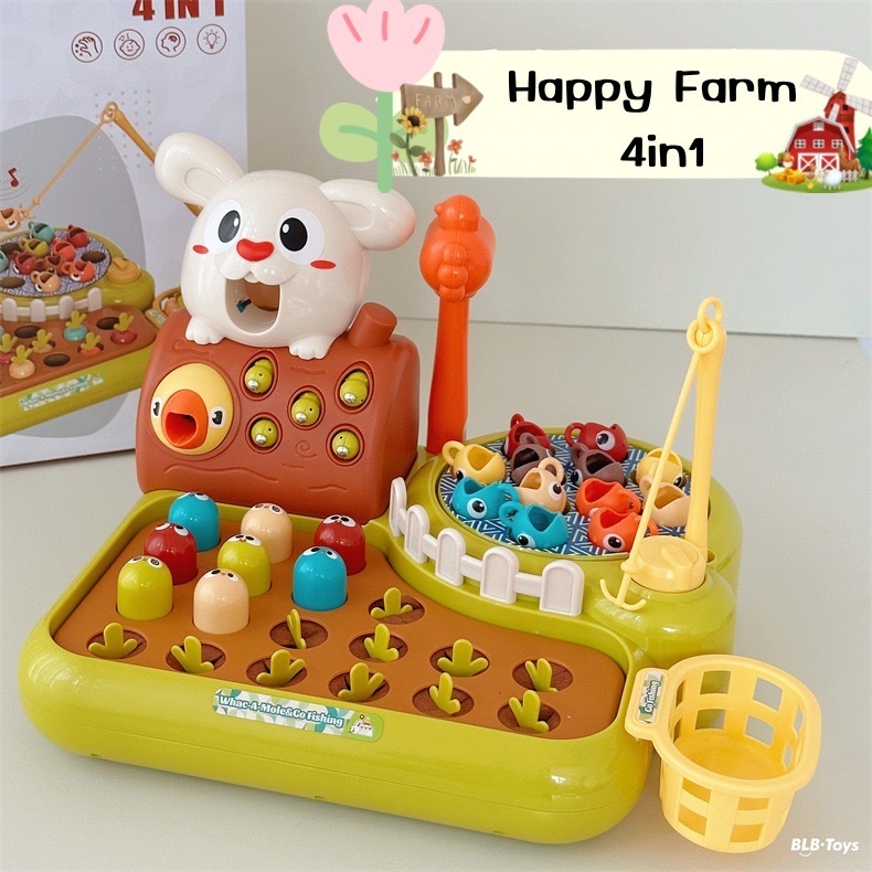 ของเล่นกิจกรรม Happy Activity farm 4in1 - ทุบตุ่น ดึงหนอน ตกปลา ปลูกแครอท