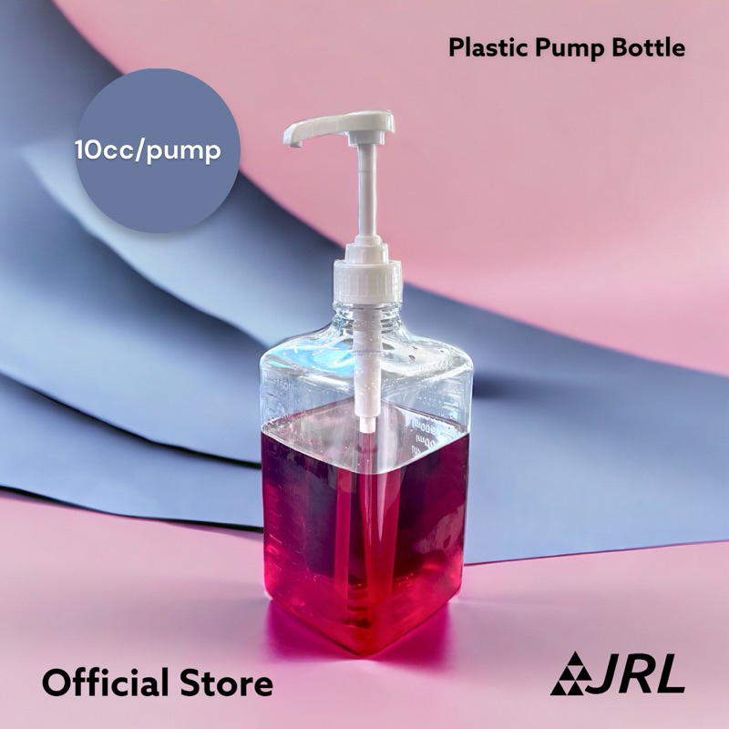 (1600ml) JRL ขวดปั๊ม พลาสติก มีขีดบอกปริมาตร พร้อมหัวปั๊ม 10 cc สำหรับน้ำเชื่อม ซอส นมข้นผสม