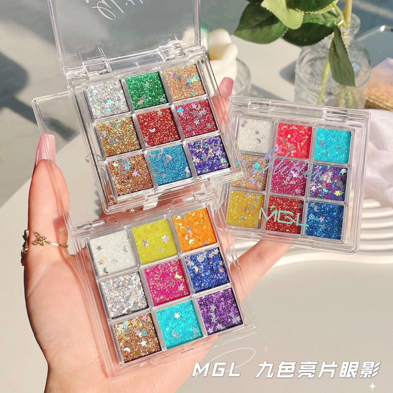 S-22🌟สินค้ามีพร้อมส่ง⚡️อายแชโดว์ประกายชิมเมอร์ กากเพรชทาตา กลิตเตอร์วิ้งๆ 9 ช่อง 9ไฮไลท์ วิ้งค์ตาแตก ติดทนนาน กันน้ำ