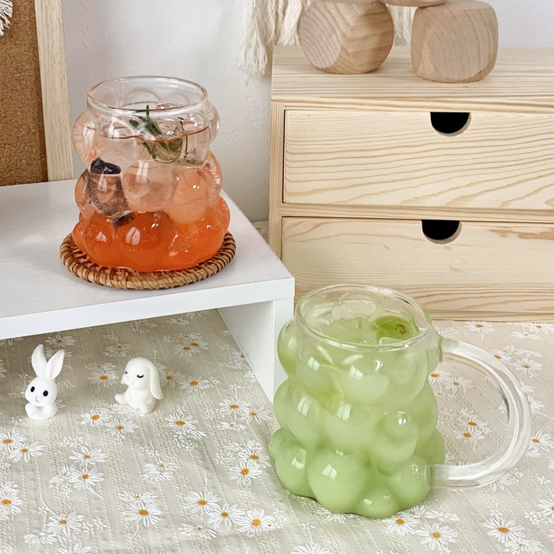 พร้อมส่ง แก้วเครื่องดื่มเย็น คาร์เฟ่ มินิมอล ของขวัญ ของฝากน้ำผลไม้ ลายพวงองุ่น