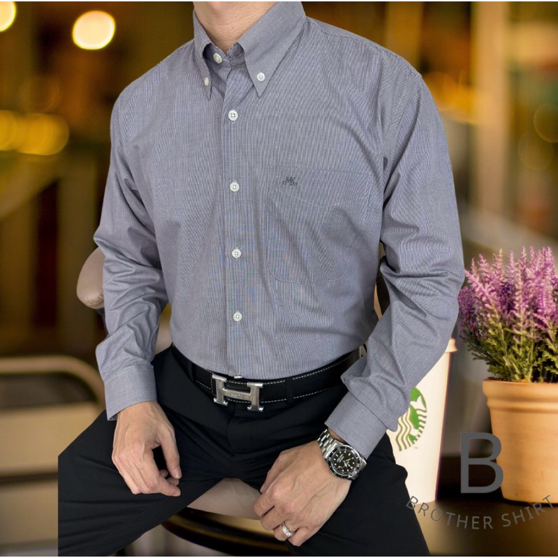 เสื้อเชิ๊ตแขนยาวลายตารางเทาB43