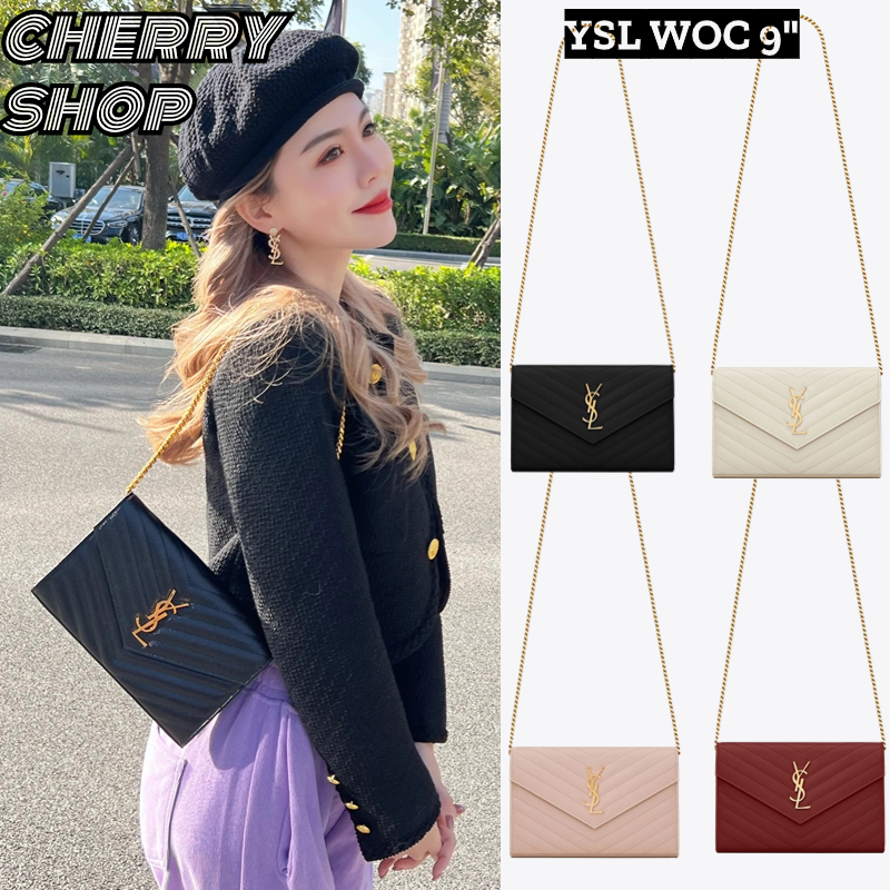 ขายร้อน Yves Saint Laurent WOC กระเป๋าสะพายข้างผู้หญิง YSL กระเป๋าโซ่กระเป๋าซอง 9 "& 7.5" สองขนาด