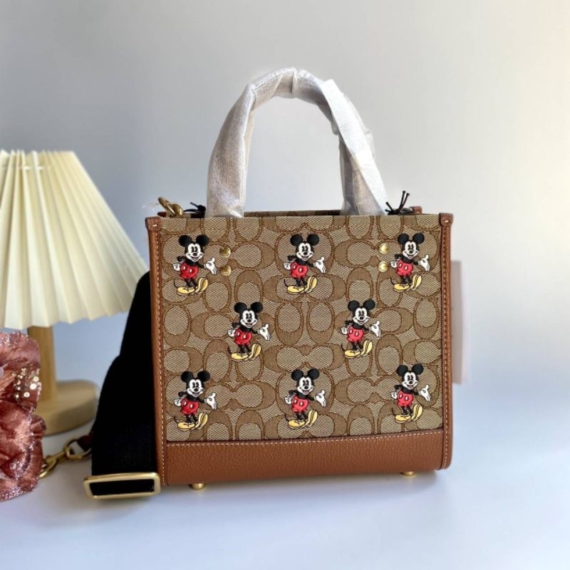 👜กระเป๋าถือ NEW Disney X Coach Dempsey Carryall In Signature Jacquard With Mickey Mouse Print น้องมิ้กกี้ปักทั้งใบสวย