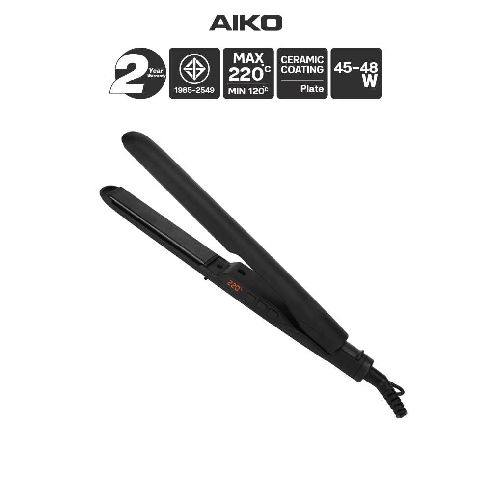 AIKO HS-079 เครื่องหนีบผม แผ่นหนีบเซรามิคกว้าง 2.2 ซม. หน้าจอ LCD ปกป้องเส้นผม ***มอก.1985-2549